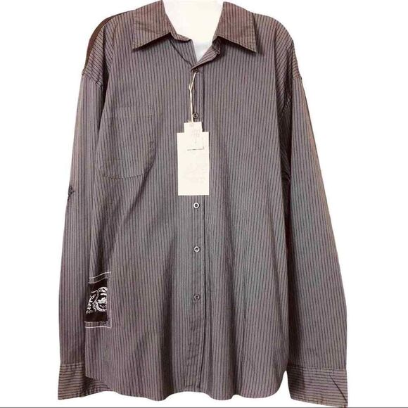 Roar Mens Button Down Shirt Gray Black Brown Stripped Long Sleeve Size 2XL - Picture 1 of 8